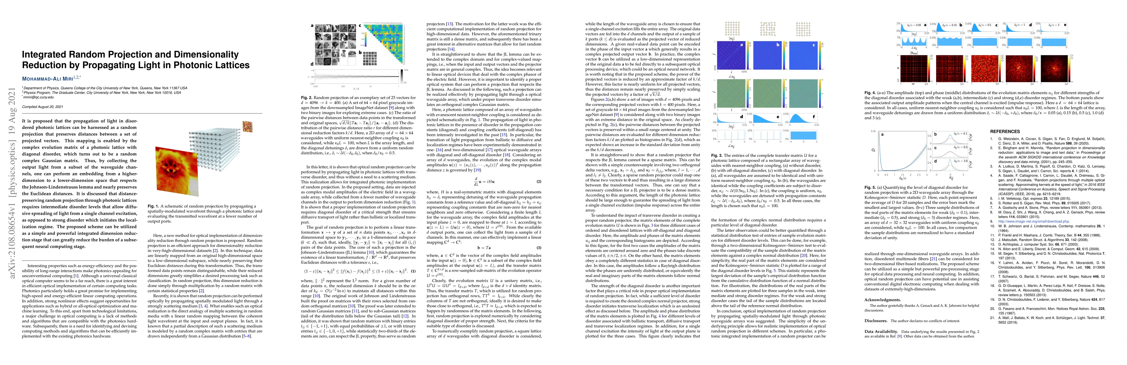 Thumbnail for Integrated Random Projection and Dimensionality Reduction by Propagating
  Light in Photonic Lattices
