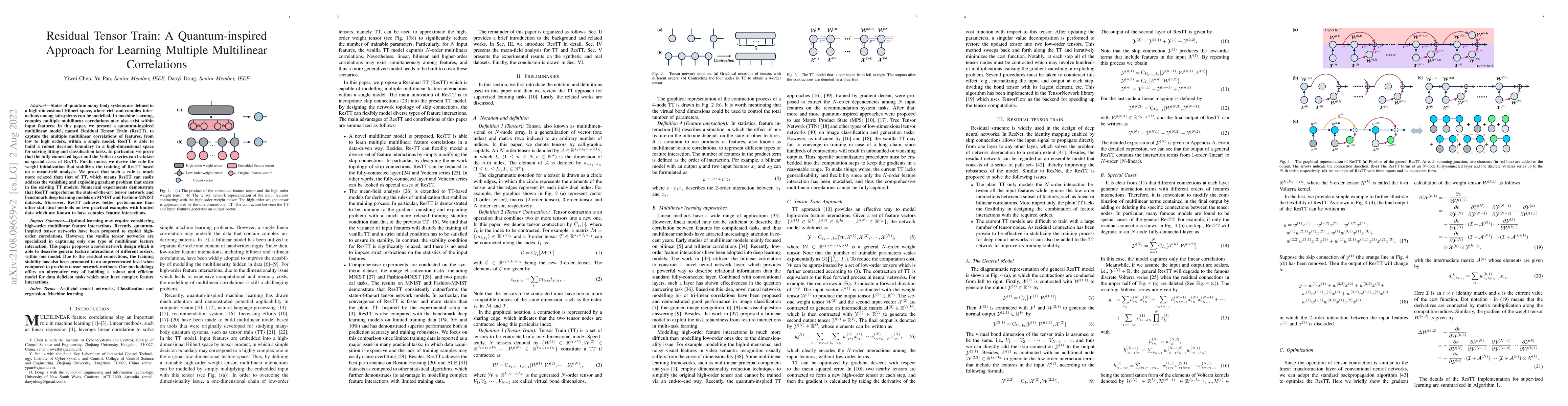 Thumbnail for Residual Tensor Train: A Quantum-inspired Approach for Learning Multiple
  Multilinear Correlations