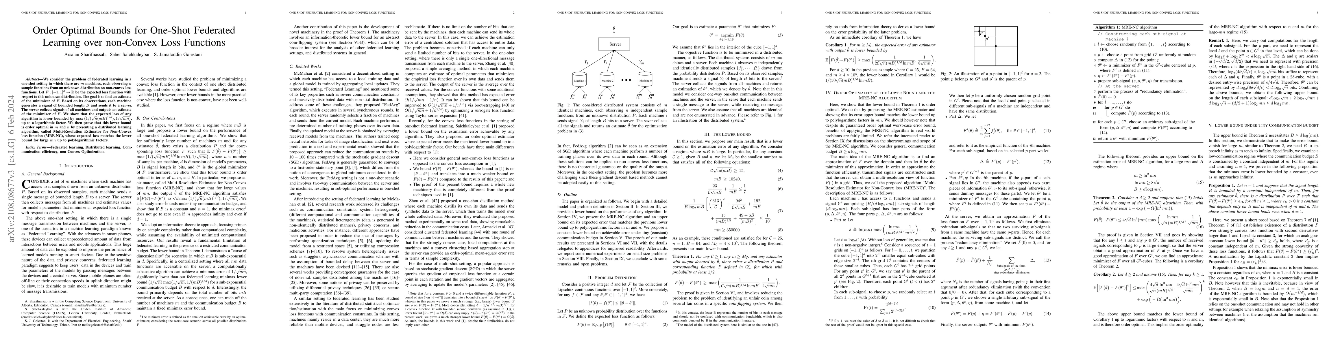 Thumbnail for Order Optimal Bounds for One-Shot Federated Learning over non-Convex
  Loss Functions