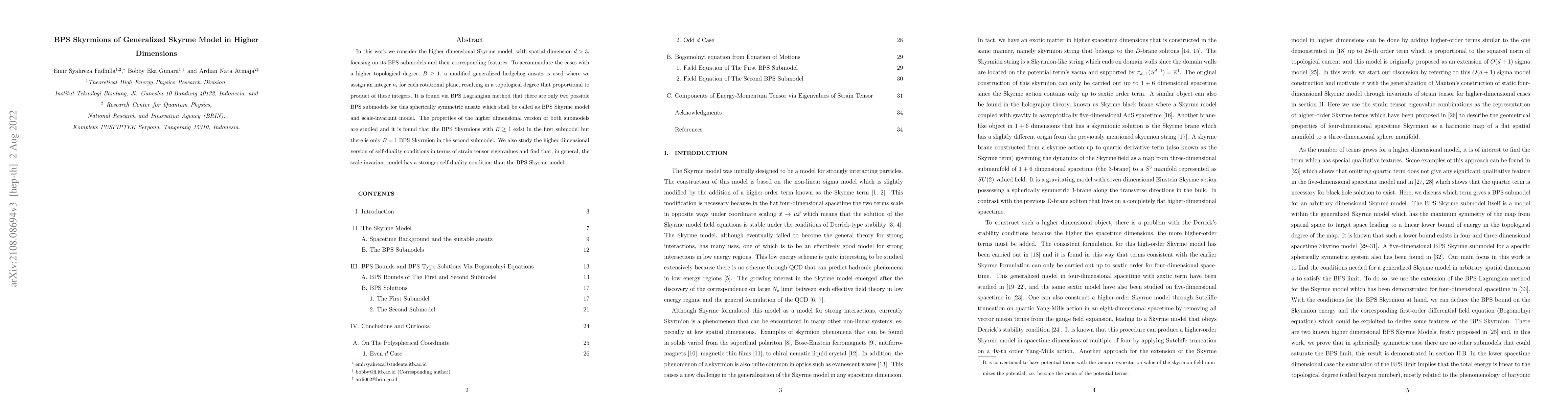 Thumbnail for BPS Skyrmions of Generalized Skyrme Model In Higher Dimensions