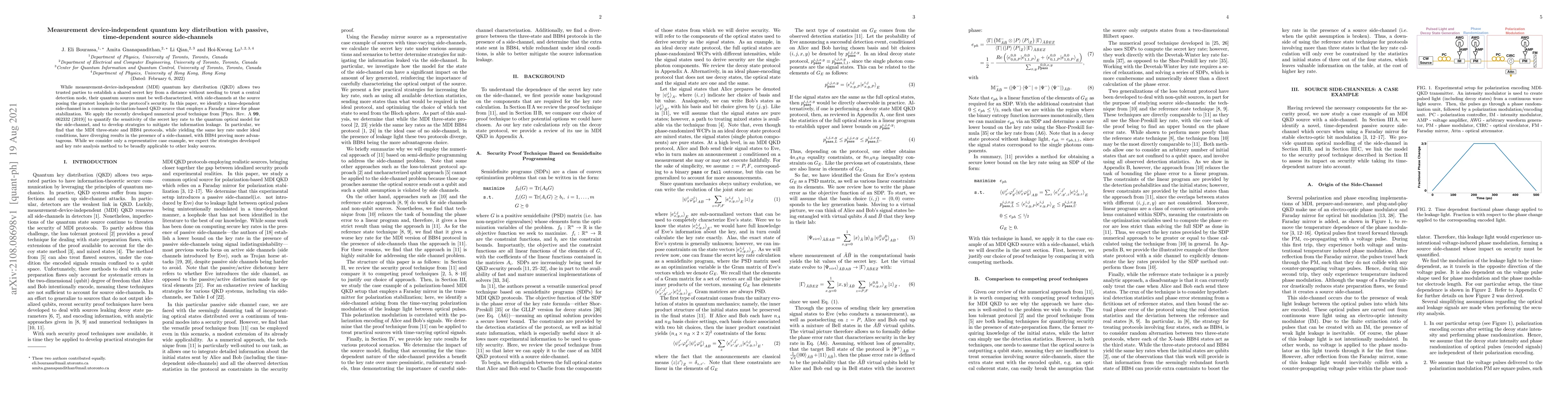 Thumbnail for Measurement device-independent quantum key distribution with passive,
  time-dependent source side-channels