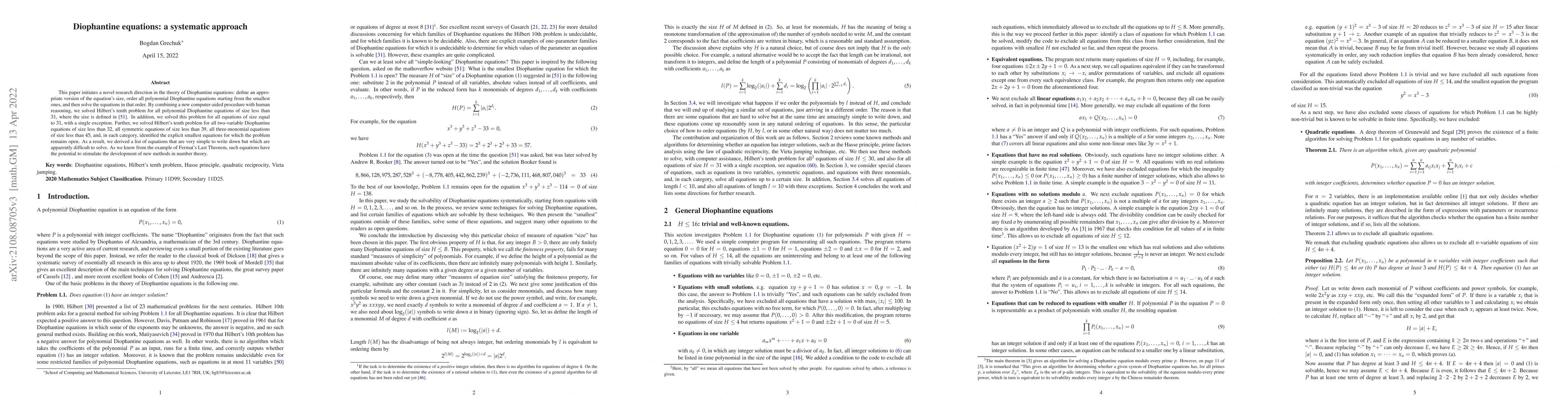 Thumbnail for Diophantine equations: a systematic approach