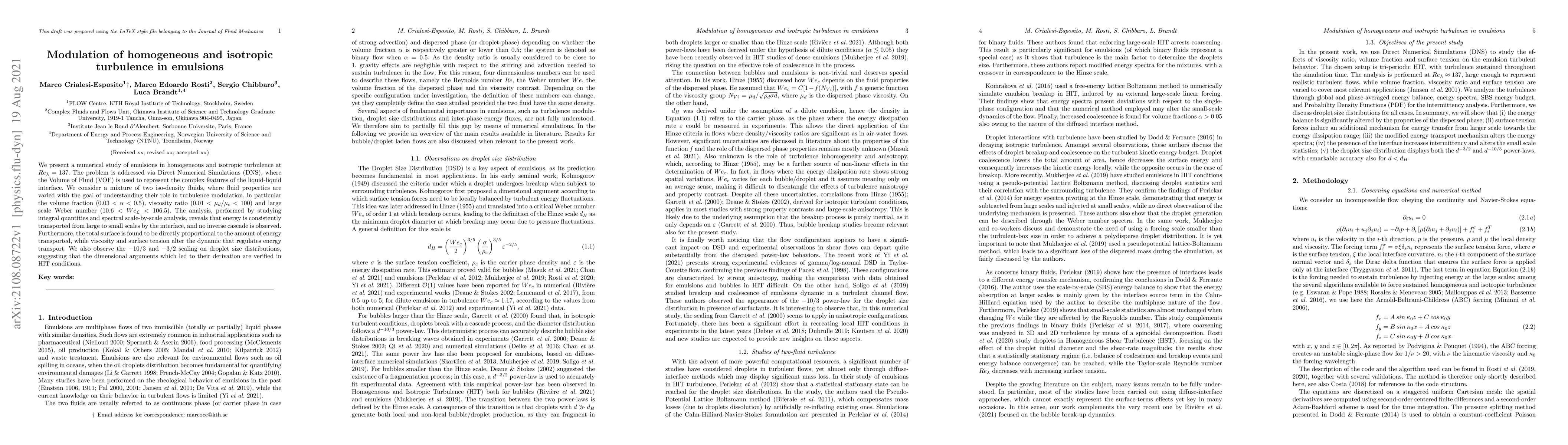 Thumbnail for Modulation of homogeneous and isotropic turbulence in emulsions