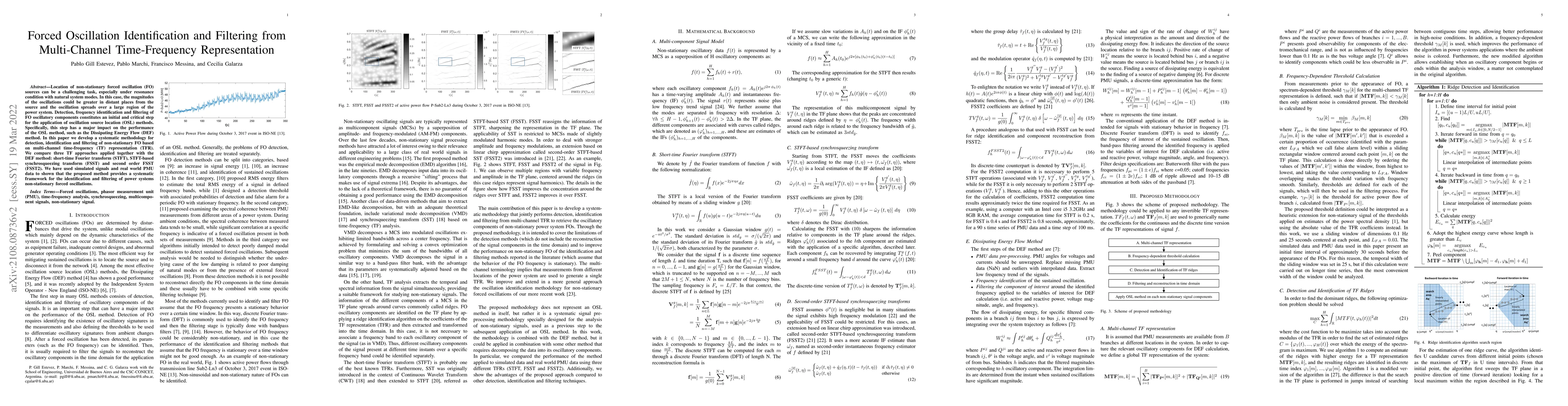 Thumbnail for Forced Oscillation Identification and Filtering from Multi-Channel
  Time-Frequency Representation