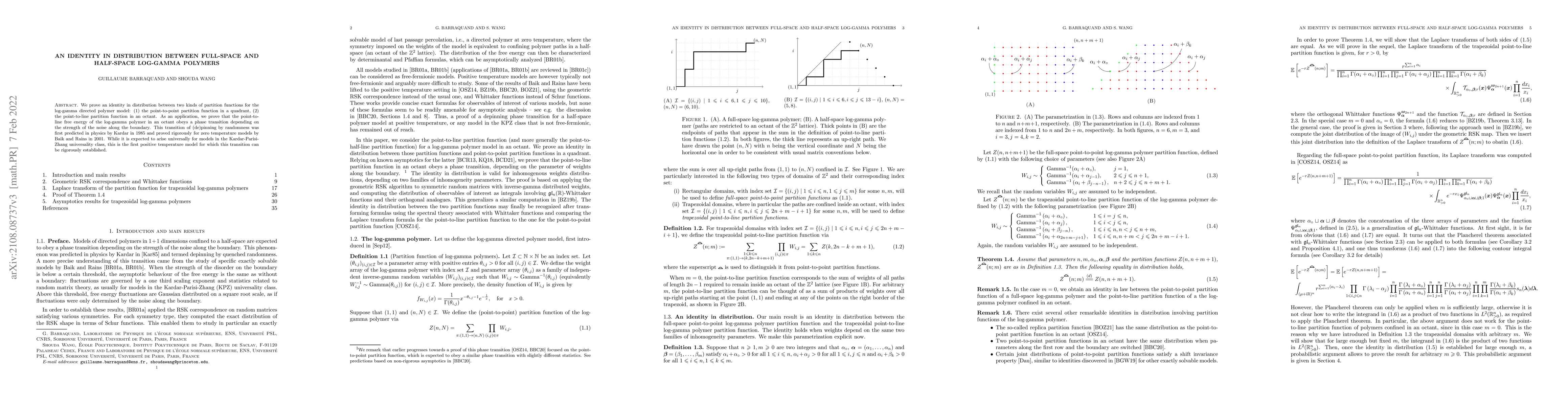 Thumbnail for An identity in distribution between full-space and half-space log-gamma
  polymers