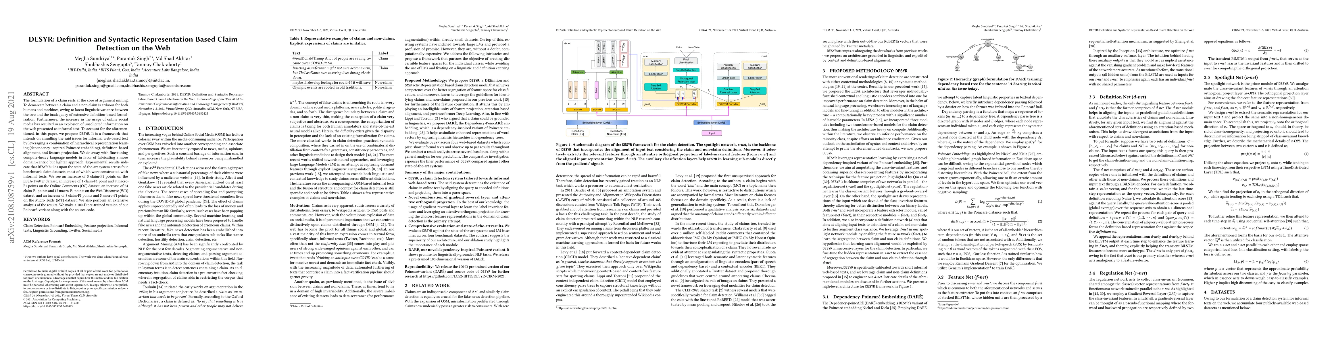 Thumbnail for DESYR: Definition and Syntactic Representation Based Claim Detection on
  the Web