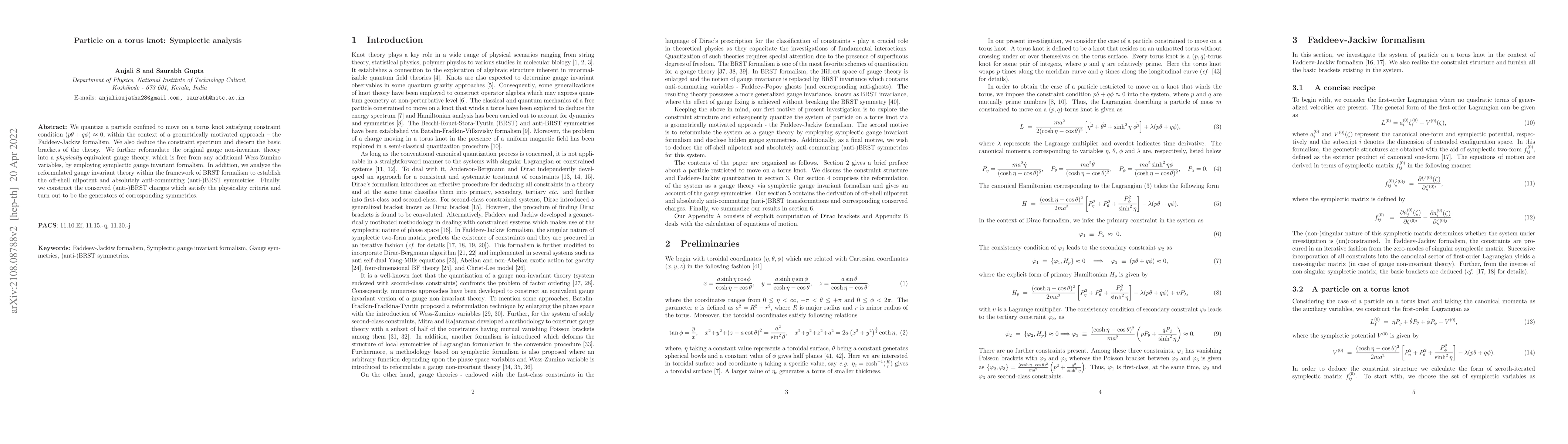 Thumbnail for Particle on a torus knot: Symplectic analysis