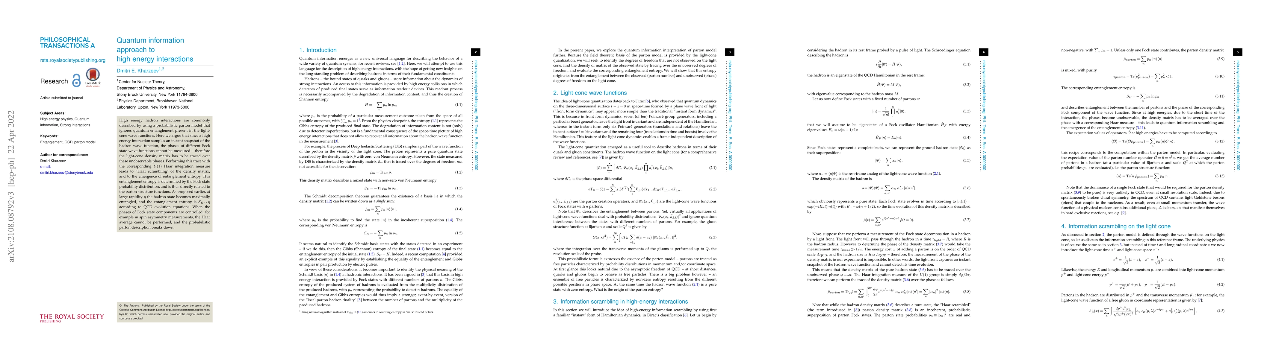 Thumbnail for Quantum information approach to high energy interactions