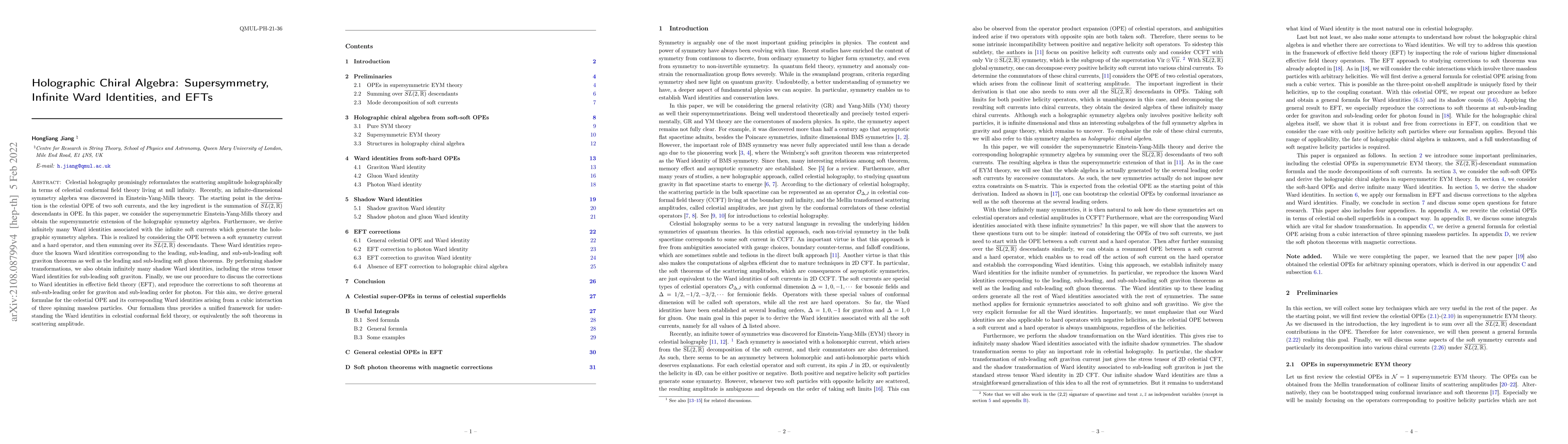 Thumbnail for Holographic Chiral Algebra: Supersymmetry, Infinite Ward Identities, and
  EFTs