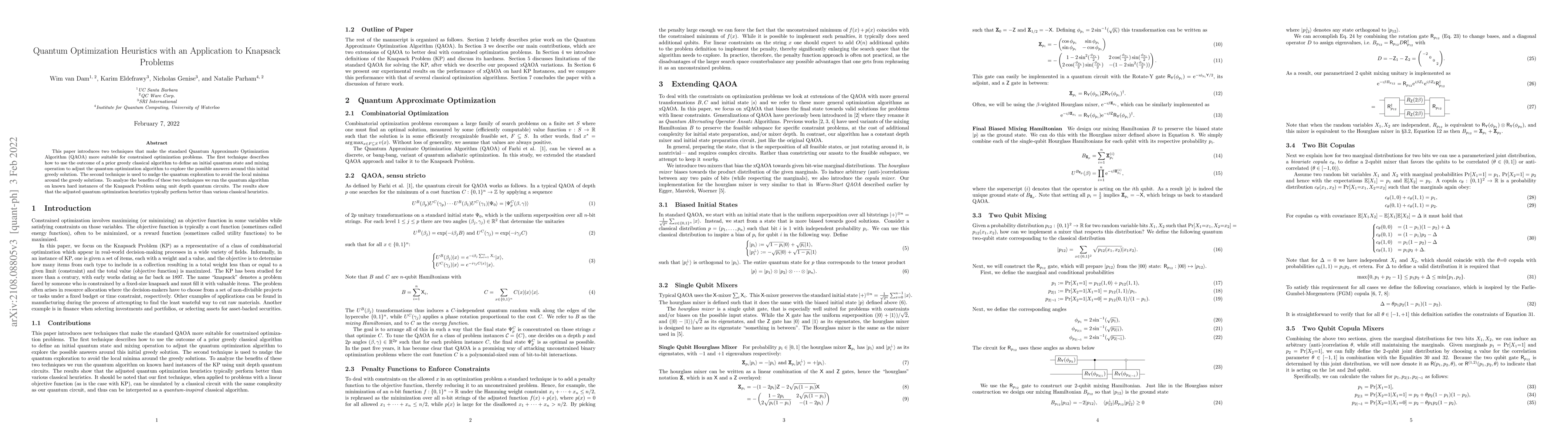 Thumbnail for Quantum Optimization Heuristics with an Application to Knapsack Problems