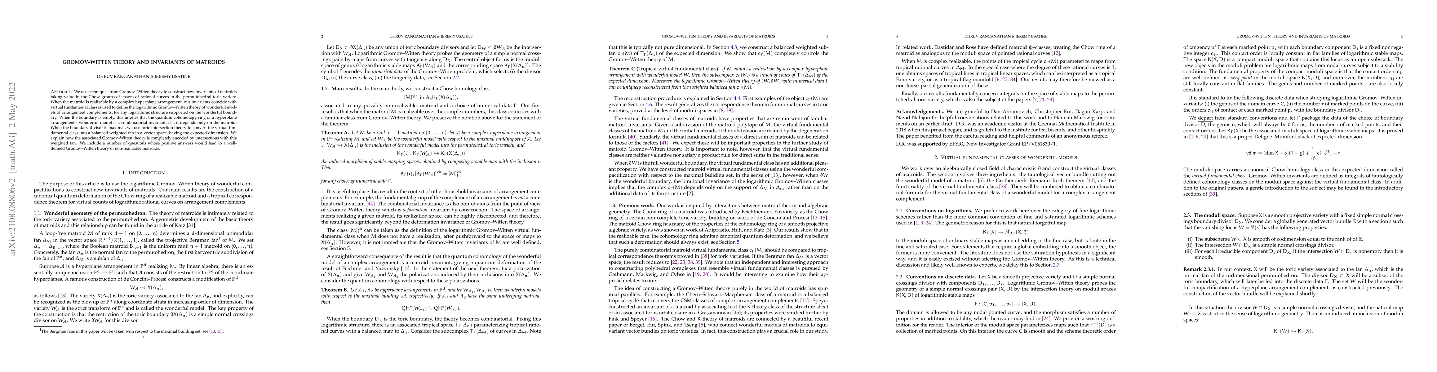 Thumbnail for Gromov-Witten theory and invariants of matroids