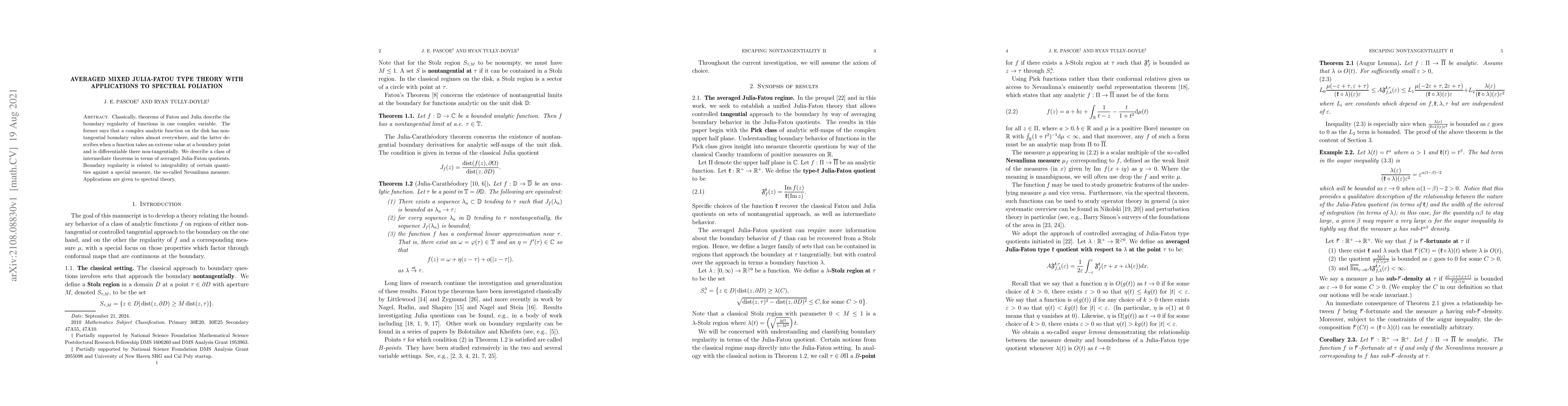 Thumbnail for Averaged mixed Julia-Fatou type theory with applications to spectral
  foliation