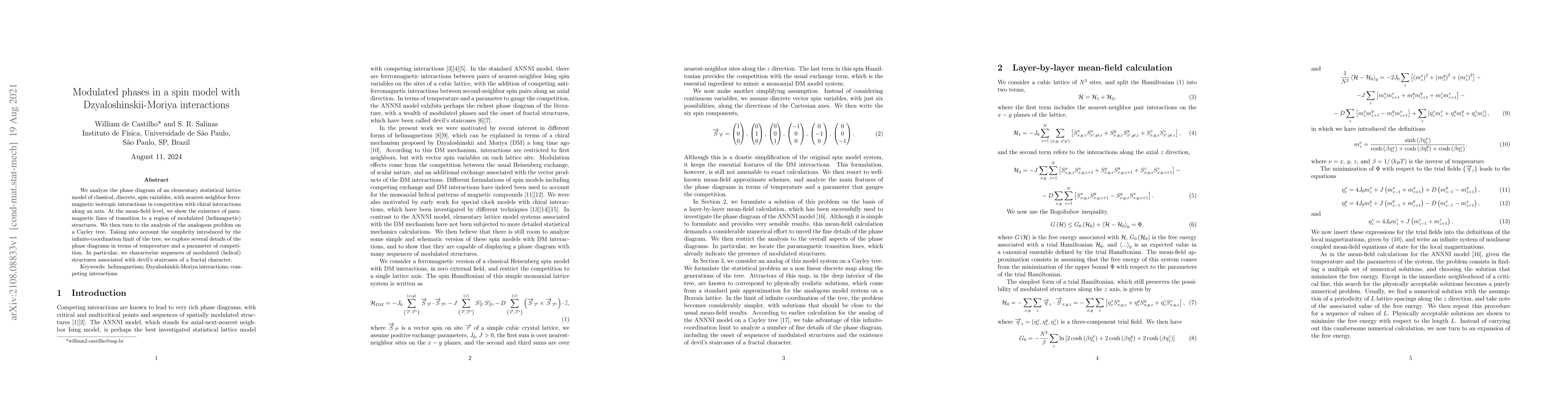Thumbnail for Modulated phases in a spin model with Dzyaloshinskii-Moriya interactions