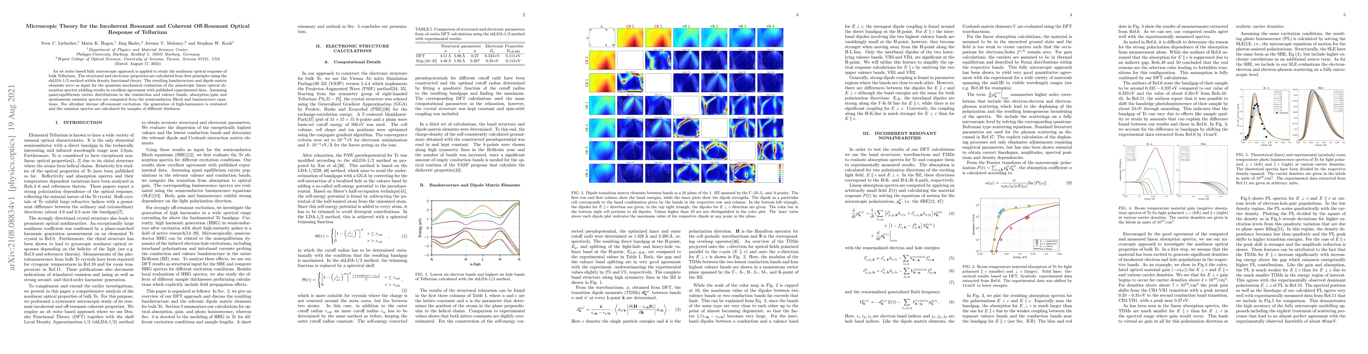 Thumbnail for Microscopic Theory for the Incoherent Resonant and Coherent Off-Resonant
  Optical Response of Tellurium
