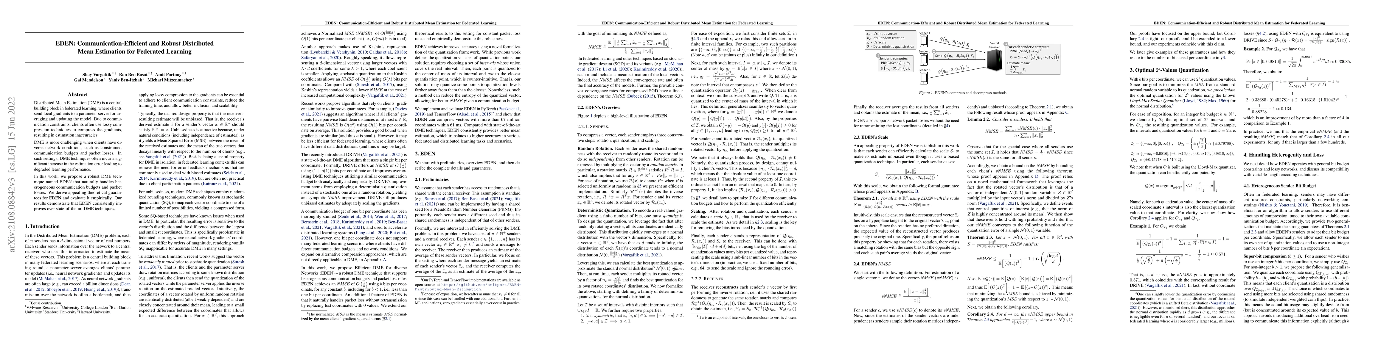 Thumbnail for EDEN: Communication-Efficient and Robust Distributed Mean Estimation for
  Federated Learning