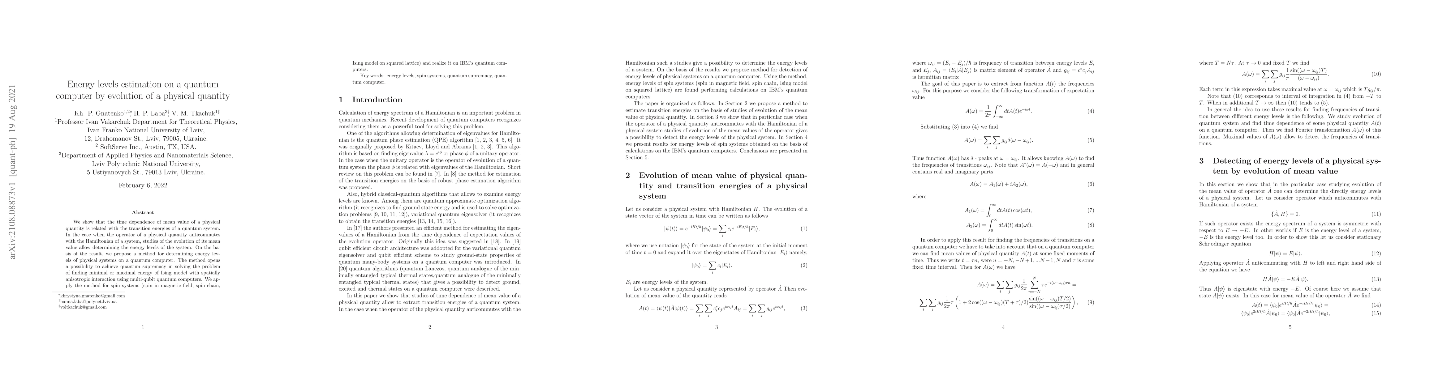 Thumbnail for Energy levels estimation on a quantum computer by evolution of a
  physical quantity