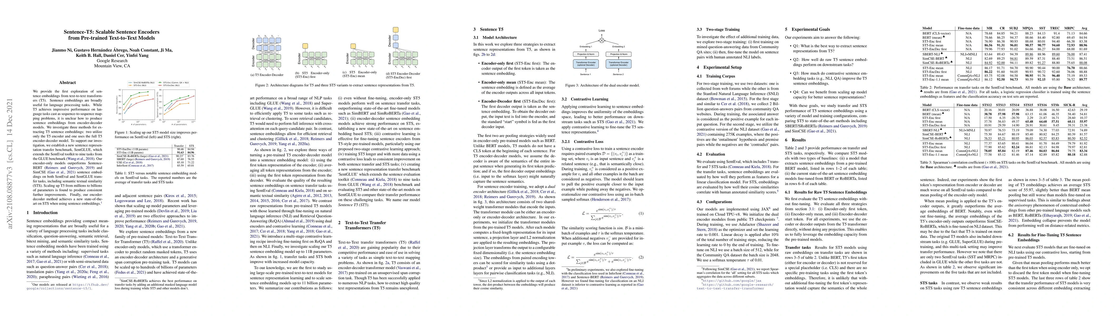 Thumbnail for Sentence-T5: Scalable Sentence Encoders from Pre-trained Text-to-Text
  Models