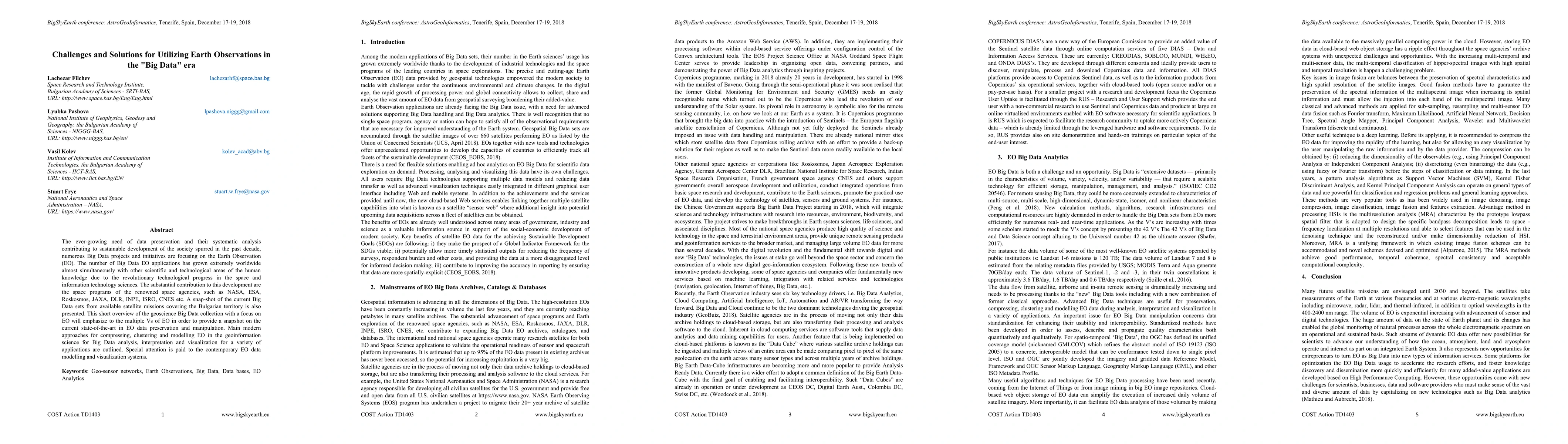 Thumbnail for Challenges and Solutions for Utilizing Earth Observations in the "Big
  Data" era