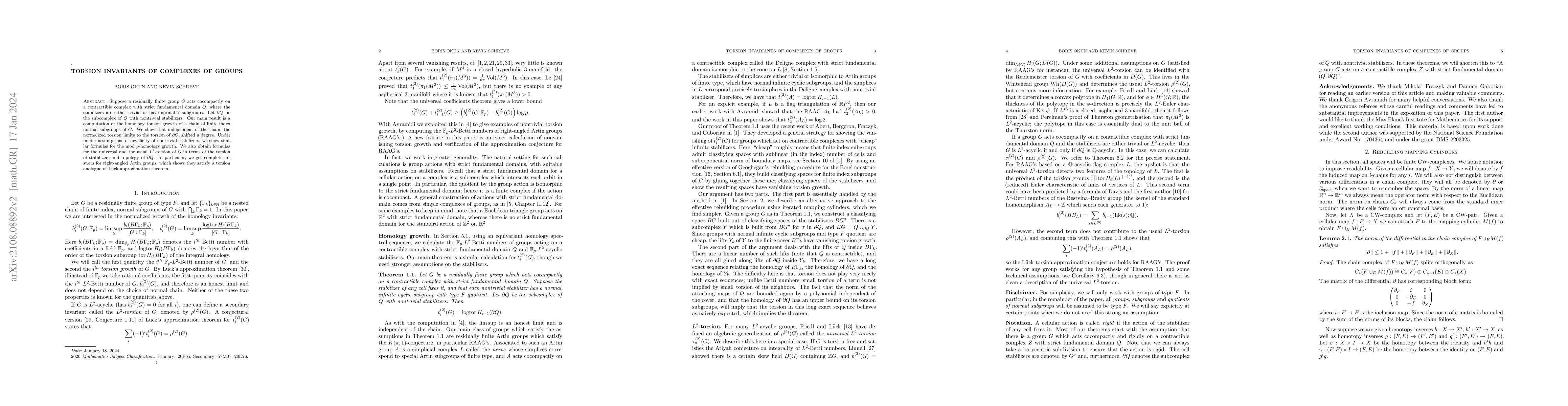 Thumbnail for Torsion invariants of complexes of groups