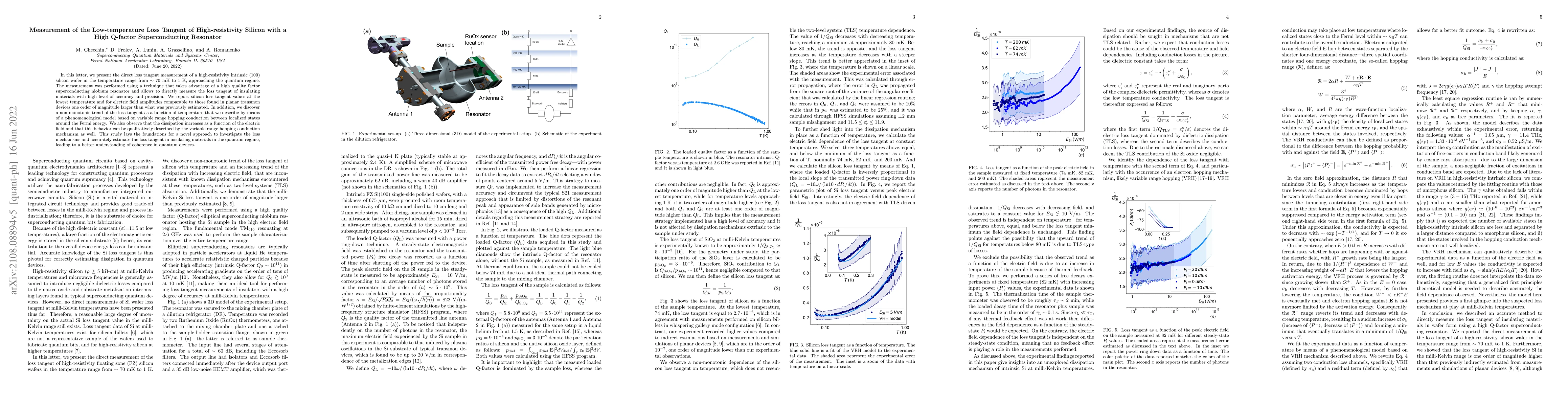 Thumbnail for Measurement of the Low-temperature Loss Tangent of High-resistivity
  Silicon with a High Q-factor Superconducting Resonator