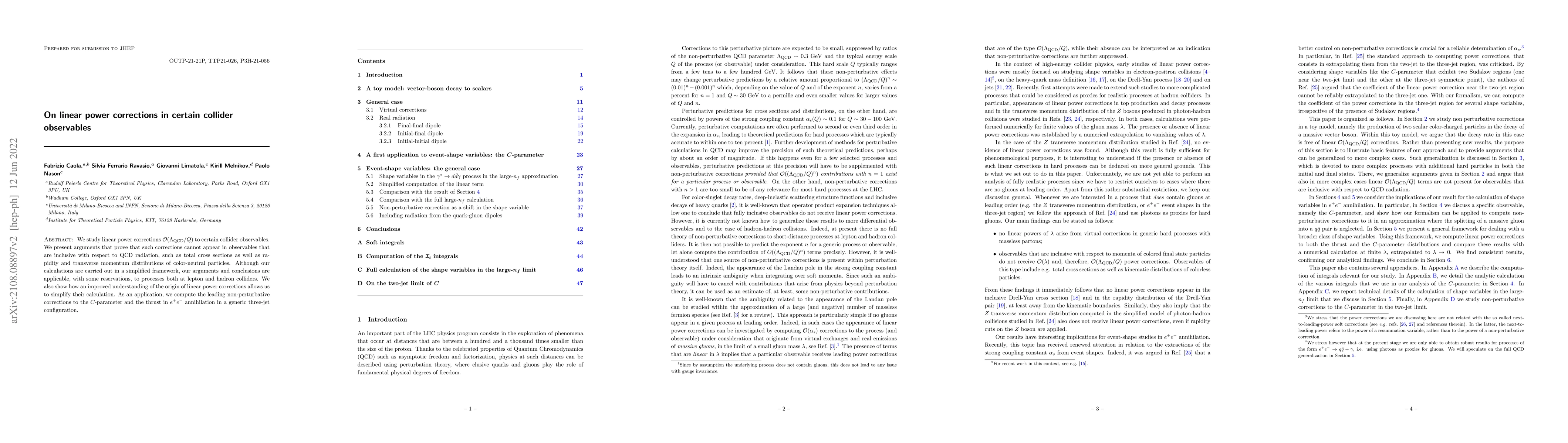 Thumbnail for On linear power corrections in certain collider observables