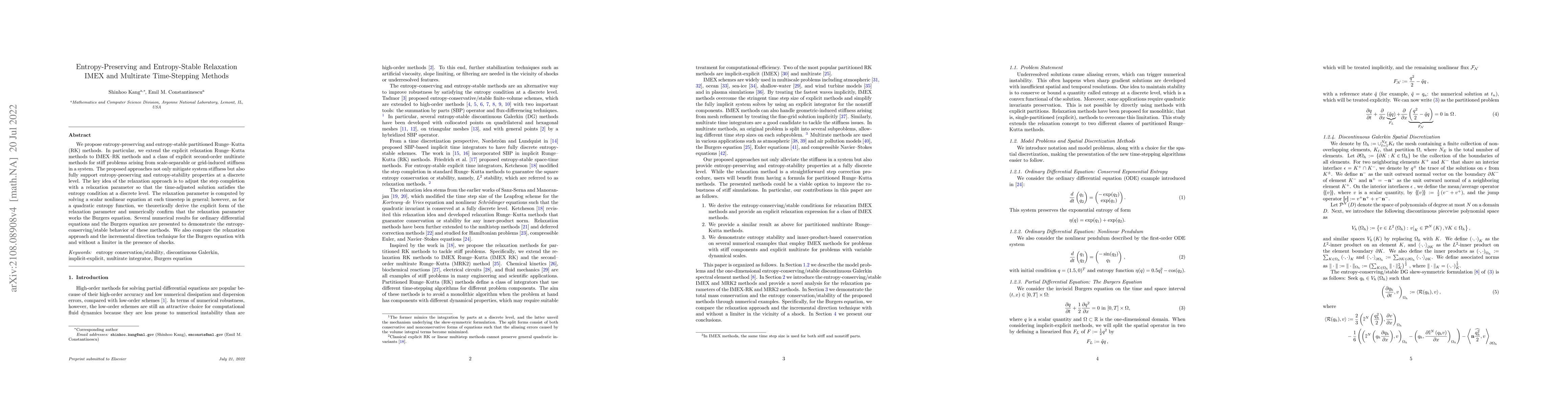 Thumbnail for Entropy-Preserving and Entropy-Stable Relaxation IMEX and Multirate
  Time-Stepping Methods