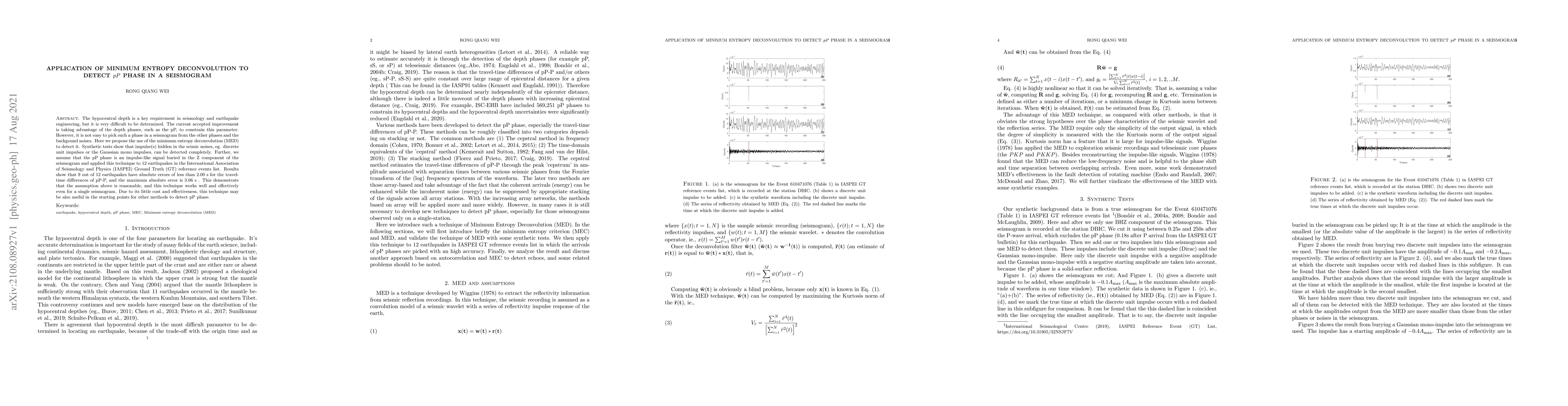 Thumbnail for Application of minimum entropy deconvolution to detect $pP$ phase in a
  seismogram