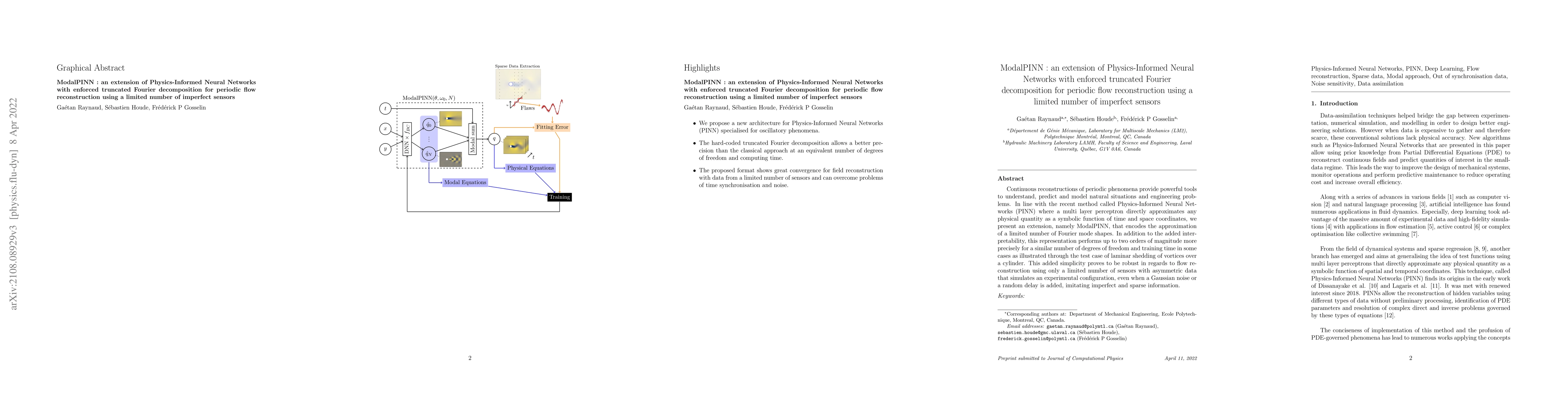 Thumbnail for ModalPINN: an extension of Physics-Informed Neural Networks with
  enforced truncated Fourier decomposition for periodic flow reconstruction
  using a limited number of imperfect sensors