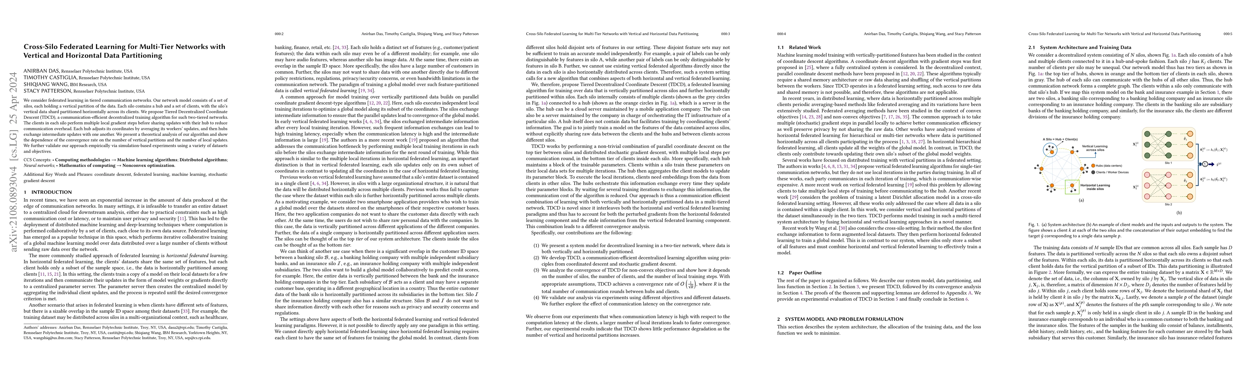 Thumbnail for Cross-Silo Federated Learning for Multi-Tier Networks with Vertical and
  Horizontal Data Partitioning