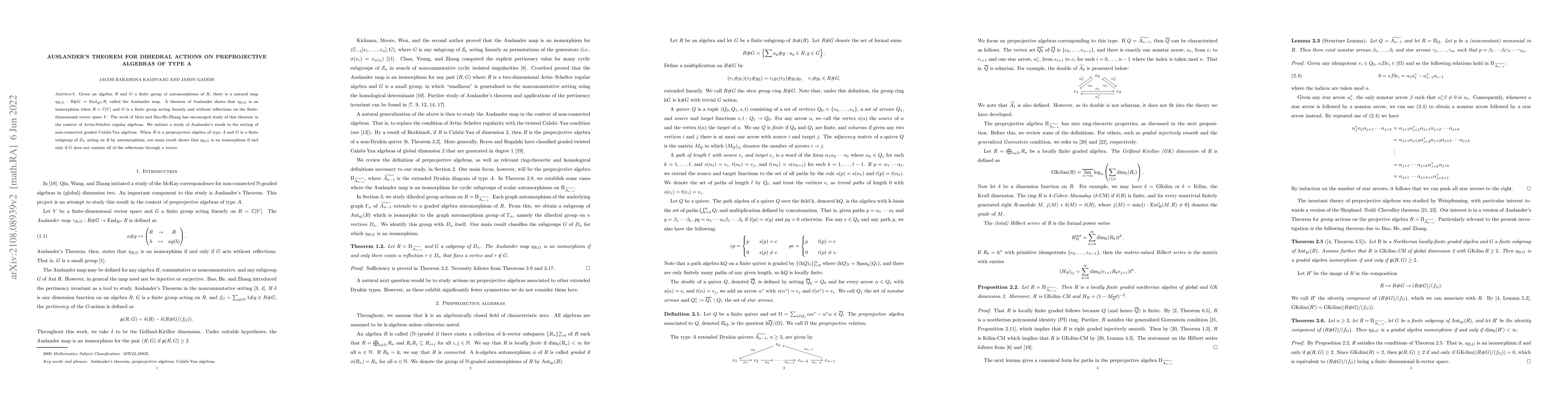 Thumbnail for Auslander's Theorem for dihedral actions on preprojective algebras of
  type A