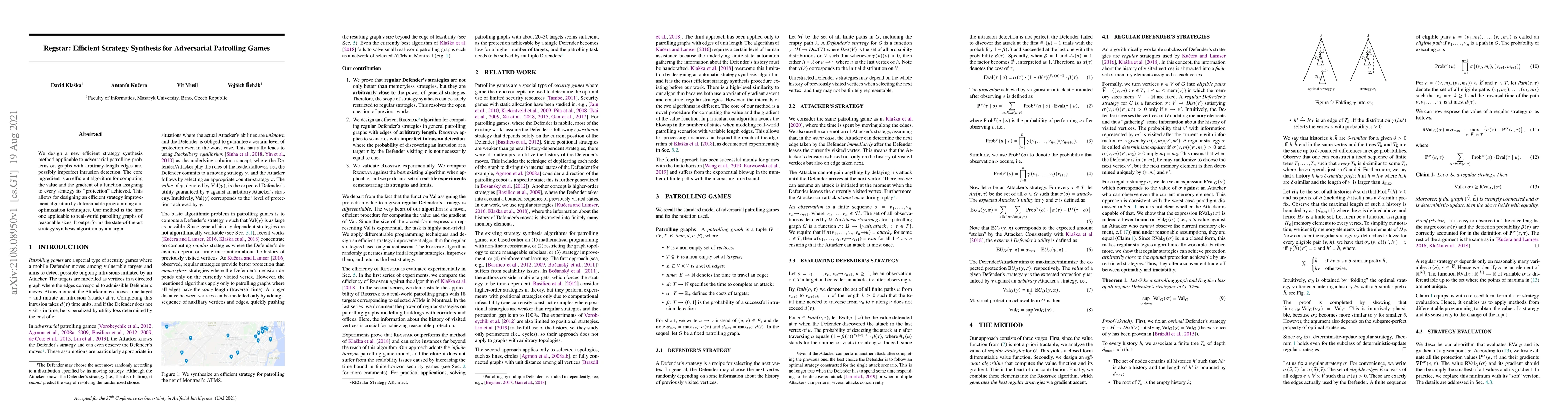 Thumbnail for Regstar: Efficient Strategy Synthesis for Adversarial Patrolling Games