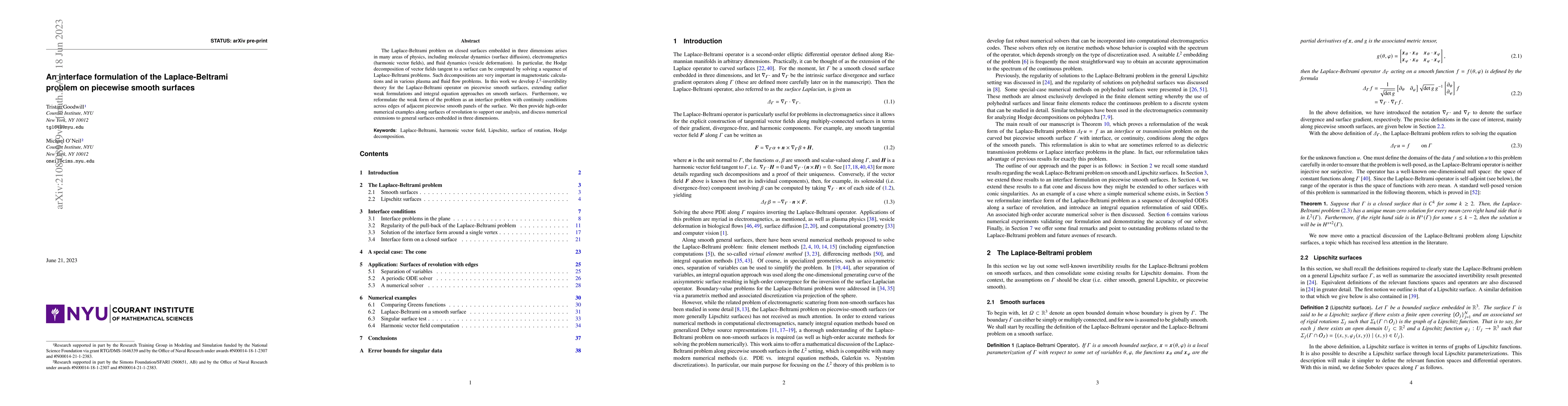Thumbnail for An interface formulation of the Laplace-Beltrami problem on piecewise
  smooth surfaces