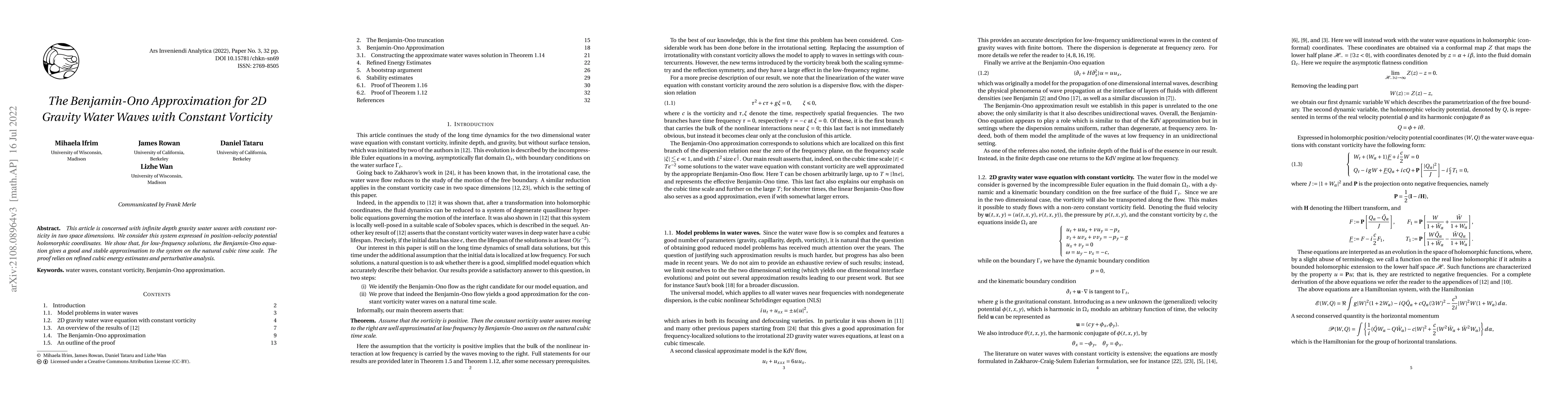 Thumbnail for The Benjamin-Ono approximation for 2D gravity water waves with constant
  vorticity