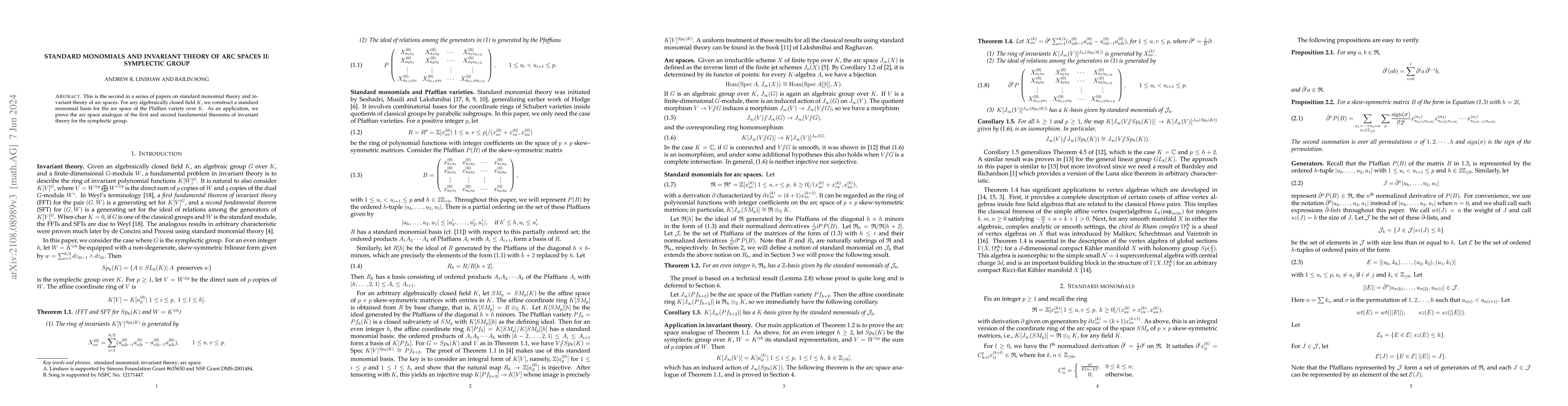 Thumbnail for Standard monomials and invariant theory of arc spaces II: Symplectic
  group