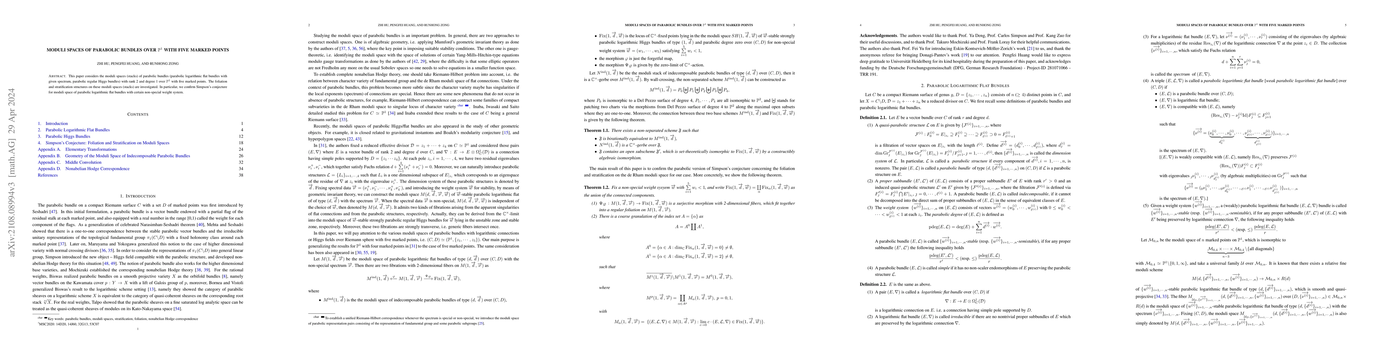 Thumbnail for Moduli Spaces of Parabolic Bundles over $\mathbb{P}^1$ with Five Marked
  Points