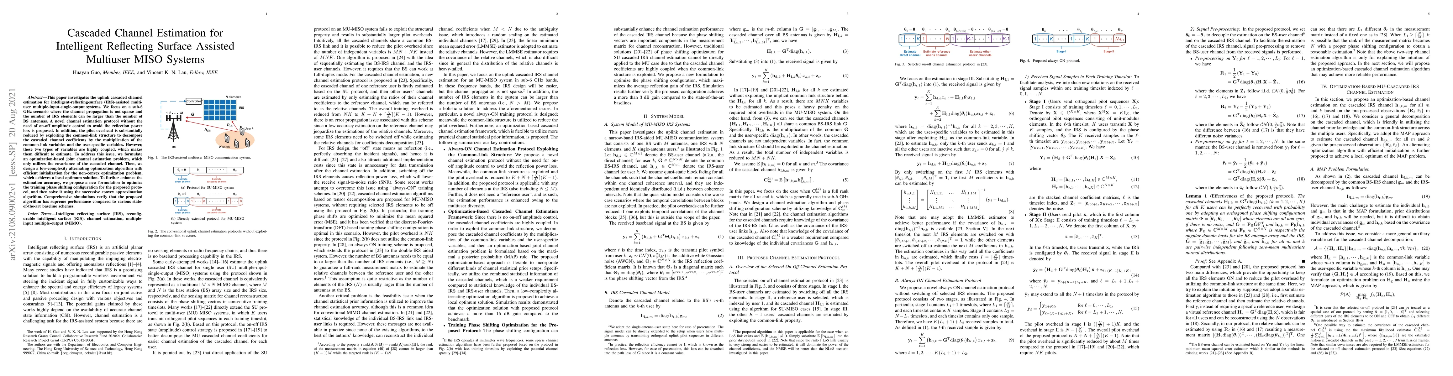 Thumbnail for Cascaded Channel Estimation for Intelligent Reflecting Surface Assisted
  Multiuser MISO Systems