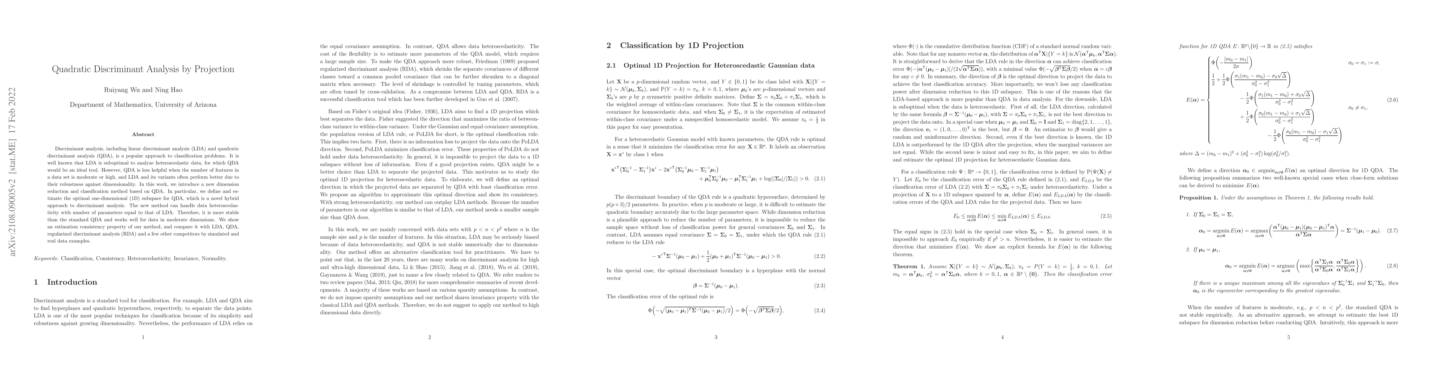 Thumbnail for Quadratic Discriminant Analysis by Projection