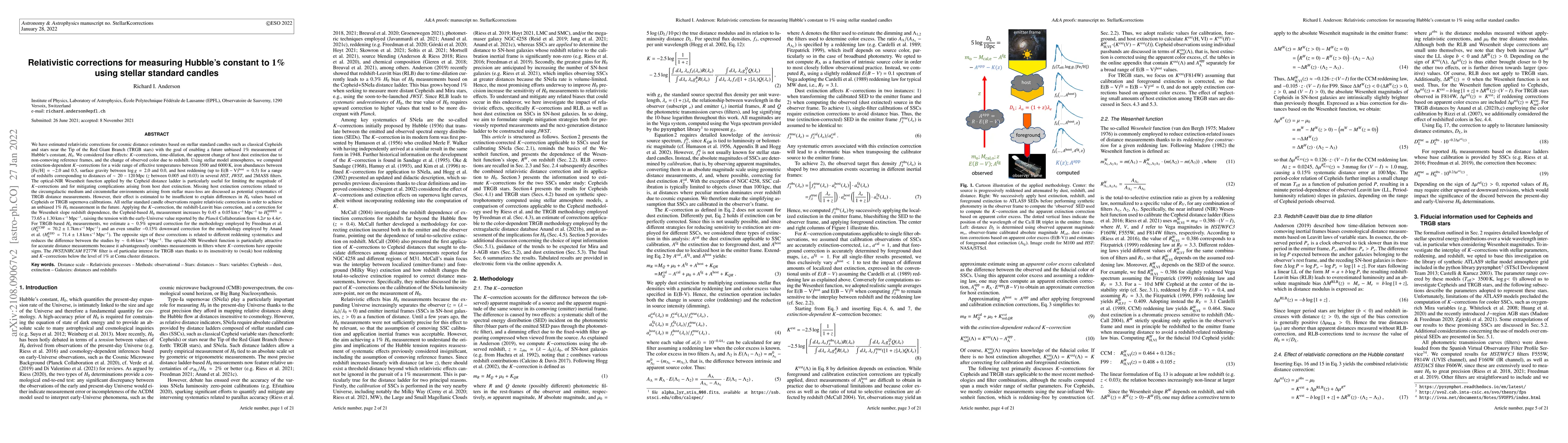Thumbnail for Relativistic corrections for measuring Hubble's constant to 1% using
  stellar standard candles