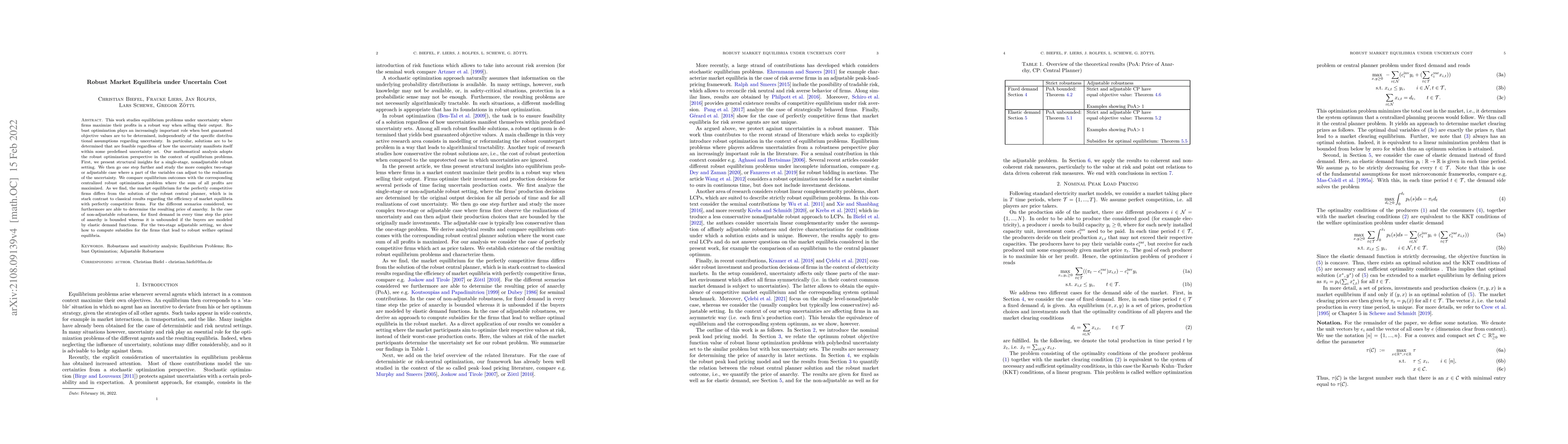 Thumbnail for Robust Market Equilibria under Uncertain Cost