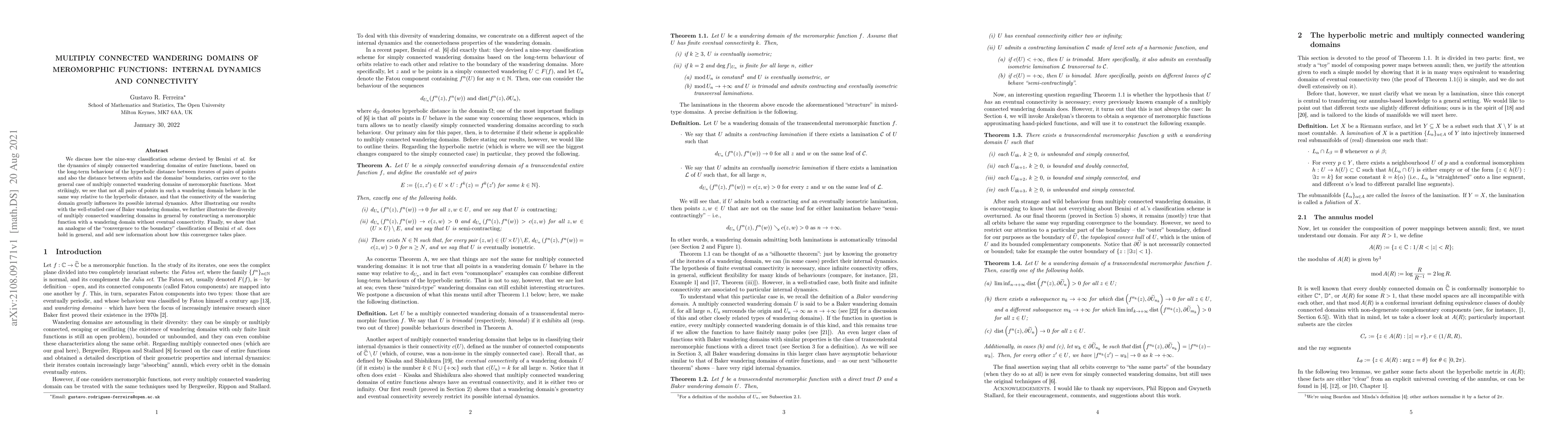 Thumbnail for Multiply connected wandering domains of meromorphic functions: internal
  dynamics and connectivity