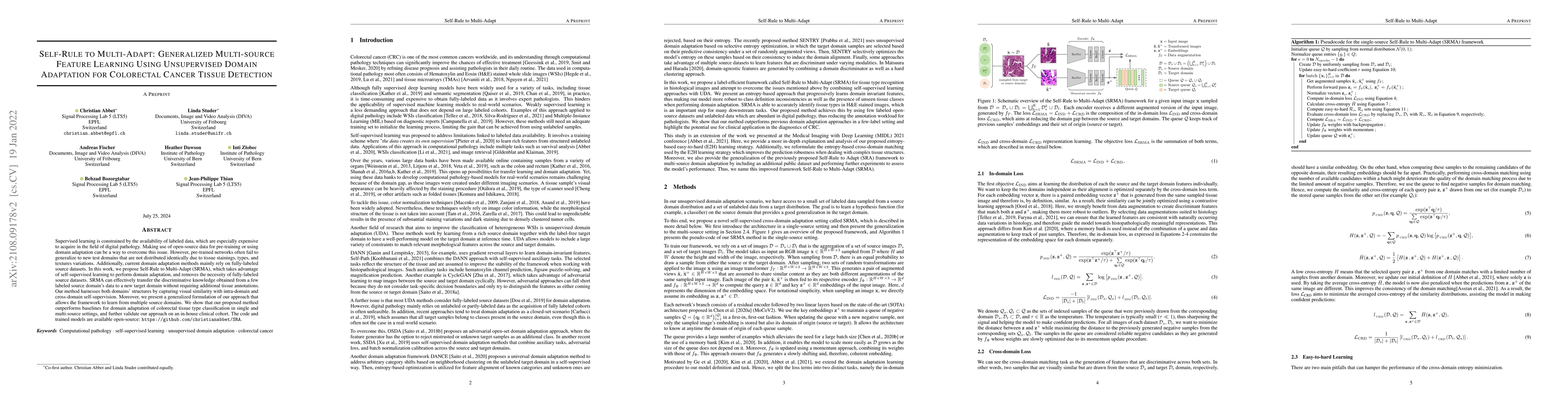 Thumbnail for Self-Rule to Multi-Adapt: Generalized Multi-source Feature Learning
  Using Unsupervised Domain Adaptation for Colorectal Cancer Tissue Detection