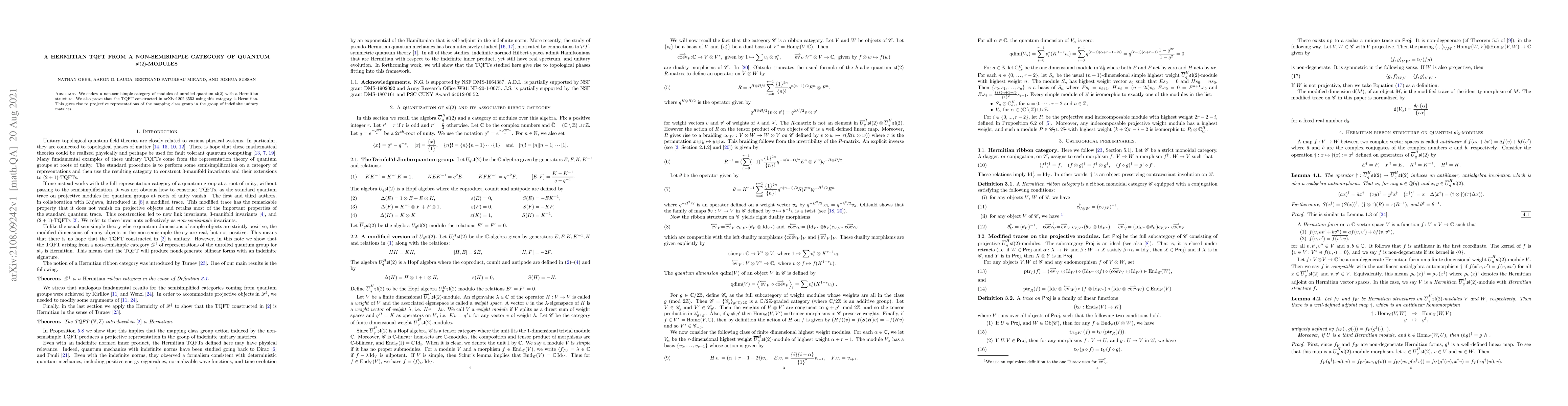 Thumbnail for A Hermitian TQFT from a non-semisimple category of quantum sl(2)-modules