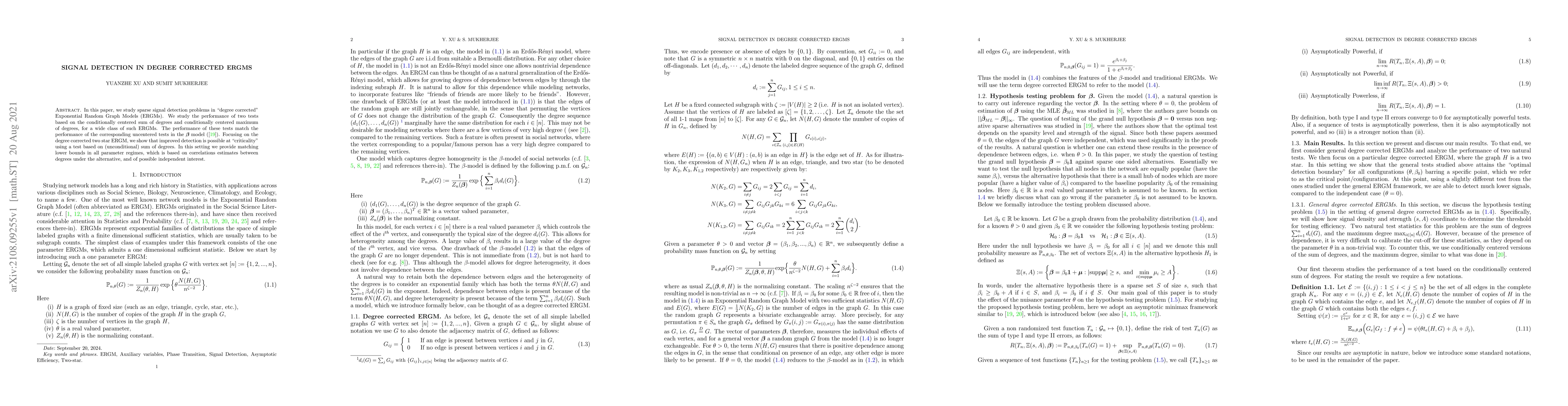 Thumbnail for Signal Detection in Degree Corrected ERGMs