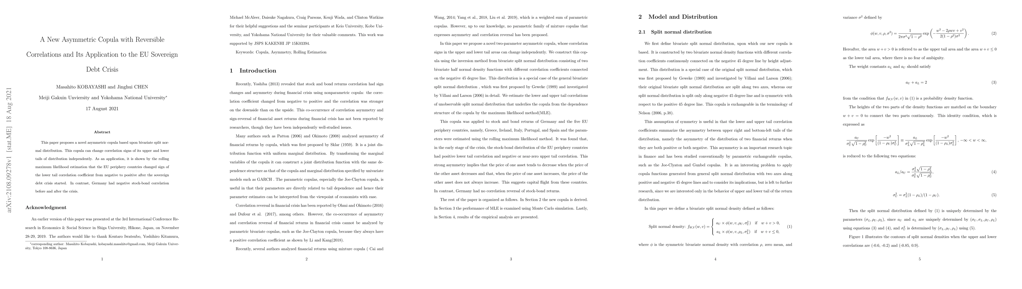 Thumbnail for A New Asymmetric Copula with Reversible Correlations and Its Application
  to the EU Sovereign Debt Crisis