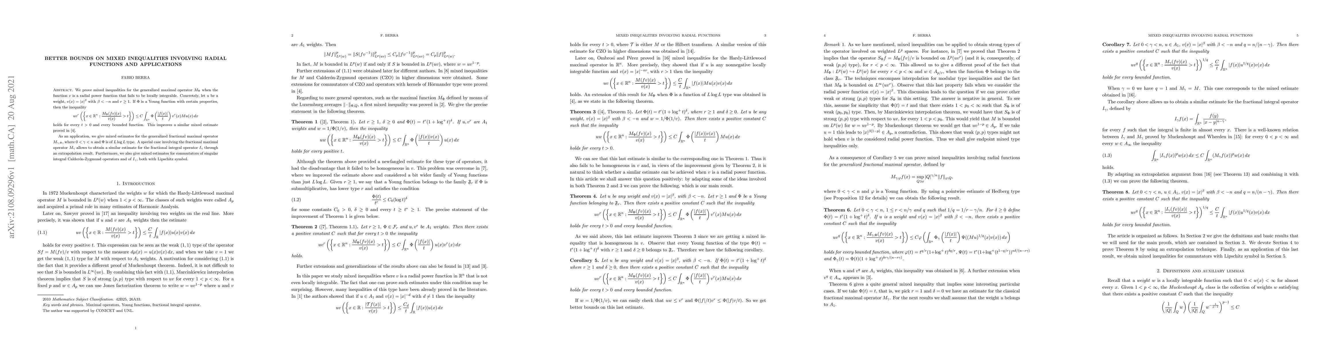 Thumbnail for Better bounds on mixed inequalities involving radial functions and
  applications