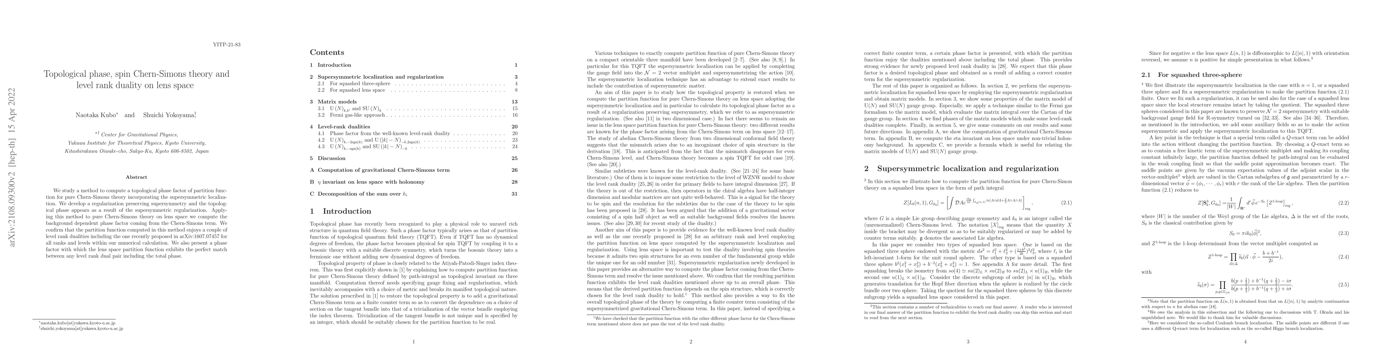 Thumbnail for Topological phase, spin Chern-Simons theory and level rank duality on
  lens space