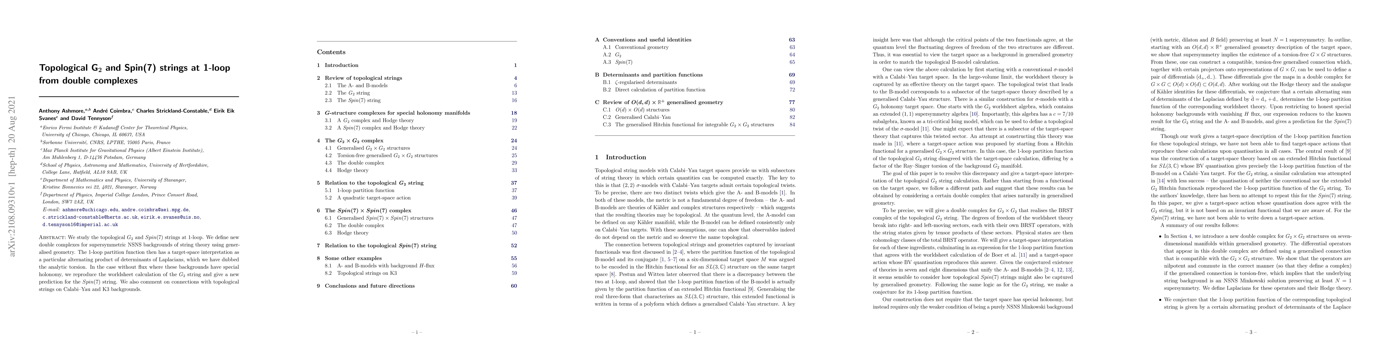 Thumbnail for Topological G$_{2}$ and Spin(7) strings at 1-loop from double complexes
