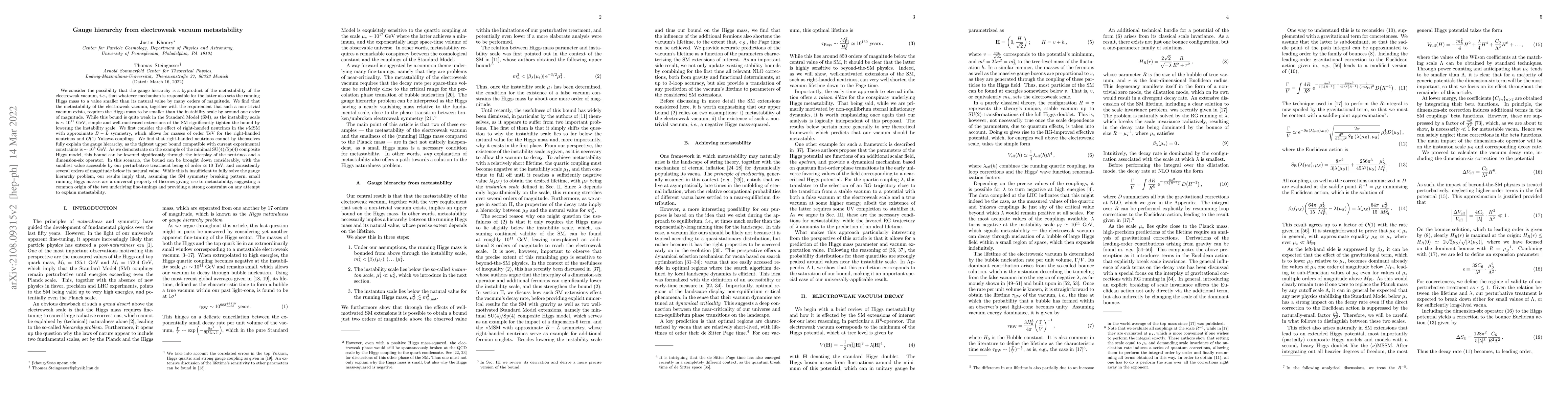 Thumbnail for Gauge hierarchy from electroweak vacuum metastability