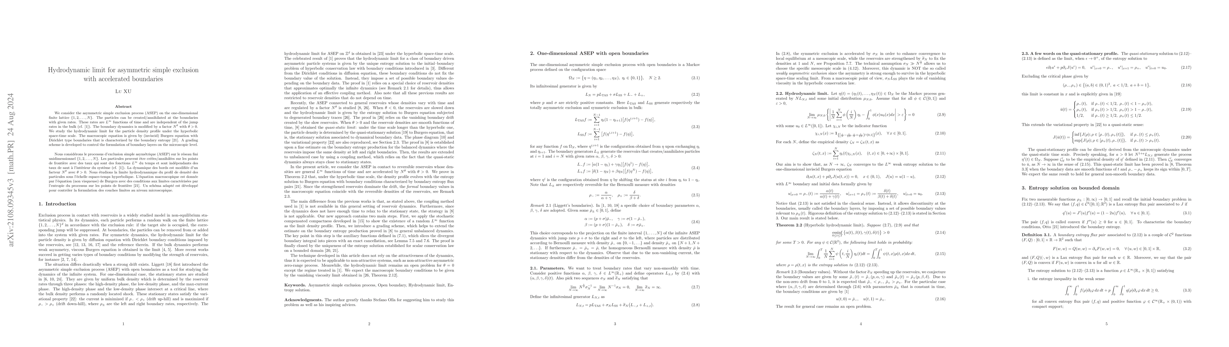 Thumbnail for Hydrodynamic limit for asymmetric simple exclusion with accelerated
  boundaries