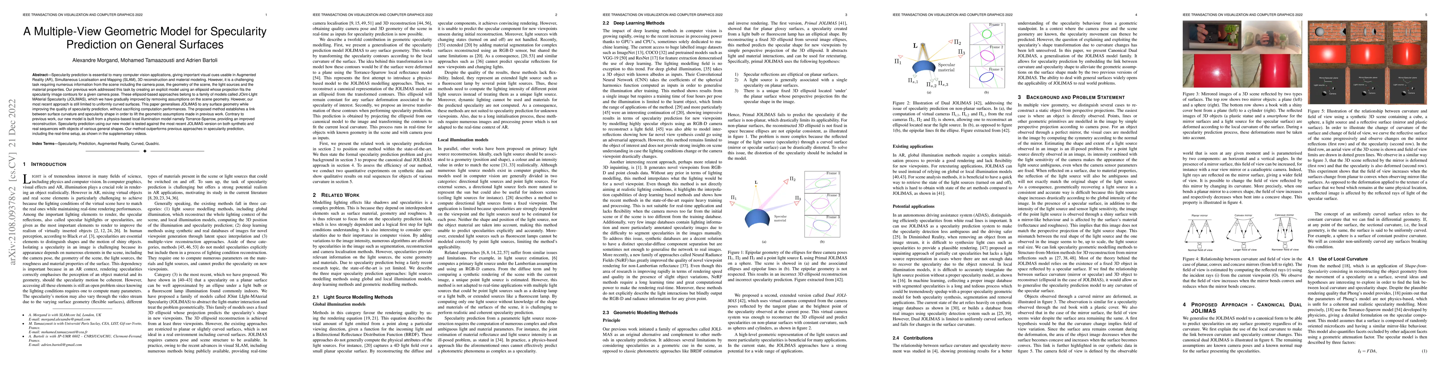 Thumbnail for A Multiple-View Geometric Model for Specularity Prediction on General
  Curved Surfaces